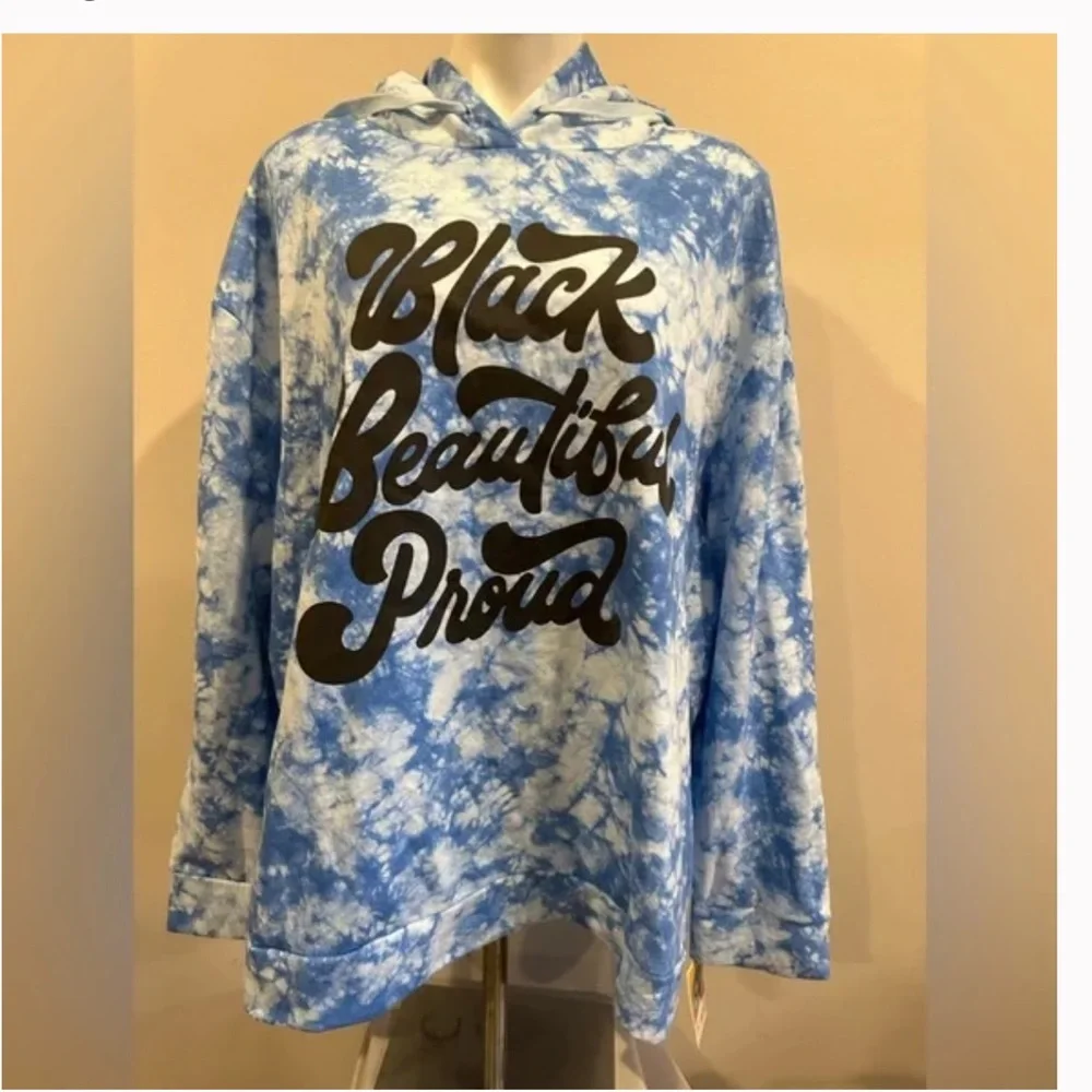 New men’s Black history month hoodie tie dye blue and white size L